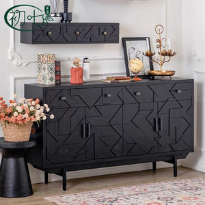 Black Retro Sideboard 120cm Storage Cabinet Living Room Entryway Furniture - Product Image 2
