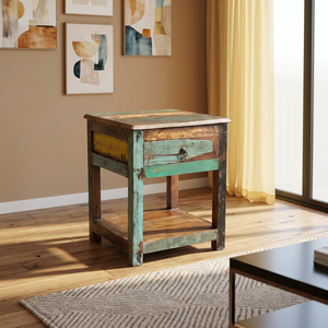 Reclaimed Wooden Bedroom Nightstands <b>Bedside</b> <b>Table</b> with <b>Antique</b> 1 Drawer Handcrafted For Living Room Hotel Room Factory Price - Product Image 5