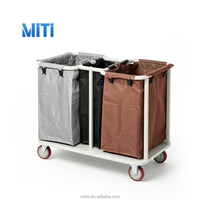 Chariot à linge commercial robuste en acier inoxydable pour hôtel, grand chariot à linge sale en métal avec roues