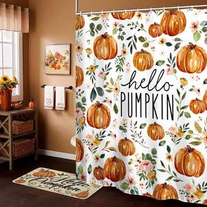 Rideau de Douche Floral Citrouille Personnalisé en Gros, Séchage Rapide, Installation Facile, Durable, Ensemble de Rideaux de Douche Halloween - Product Image 1
