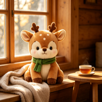 Peluche Cerf Sika Personnalisée ODM/OEM, Adorable Faon Tacheté avec Écharpe Verte, Jouet Promotionnel Doux