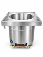 Marmite à soupe intégrée au comptoir, électrique ou à gaz, 100-500L, en acier inoxydable 304, pot rond avec cadre carré, pour cantine