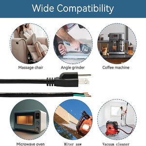 Cable de Alimentación de Repuesto de 6 pies, SJT, Calibre 18, <span class=keywords><strong>3</strong></span> Hilos, Estándar Estadounidense, Cable Pigtail, 110V 125V 120V, Negro, Cable de Extensión - Product Image 6