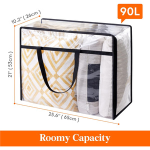 Bolsas de almacenamiento de ropa transparentes de 40L, 60L, 90L, manta de plástico, bolsas móviles plegables con cremallera, organizadores de armario, contenedores de almacenamiento - Product Image 6