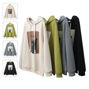 Sudadera con capucha para mujer de talla grande, forro polar, estampado de dibujos animados, gris, verde, N8553 - Product Image 3