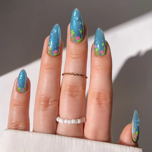 Vente en gros à bas prix : Faux ongles à presser semi-artisanaux, style rétro, motif œil de chat, couleur marron moka marbré, forme carrée, avec diamants, adaptés à la pose à la machine - Product Image 2