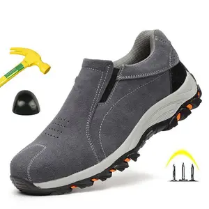 Lightweight Construction Labor Footwear Mulheres Steel Toe Safety Trainers Camurça Couro Trabalho Sapatos Casuais Sapatos de Segurança para Homens