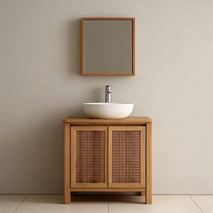 อ่างล้างหน้าเซรามิกแบบปรับแต่งได้สไตล์โฮมสเตย์สำหรับโรงแรม ตู้ห้องน้ำสไตล์ไม้ธรรมชาติ - Product Image 3