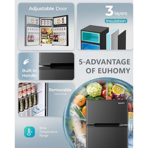 Mini Refrigerador Euhomy con Congelador de 3.2 Pies Cúbicos, Refrigerador Compacto de 2 Puertas para Dormitorio, Apartamento u Oficina, Color Negro - Product Image 6