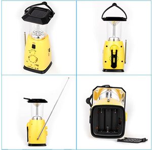 Xách tay <span class=keywords><strong>LED</strong></span> cắm trại đèn lồng với panel năng lượng mặt trời FM Đài phát thanh Đèn Pin tay Crank USB sạc ngoài trời đài phát thanh khẩn cấp - Product Image 2