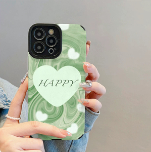 <span class=keywords><strong>Custodia</strong></span> per cellulare in pelle artificiale TPU con stampa a onde verdi e cuori Happy Love per <span class=keywords><strong>iPhone</strong></span> X, XR, <span class=keywords><strong>11</strong></span>, 12, 13, 14, 15, 16, 17, 18 Pro Max - Product Image 1