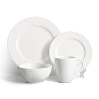 Ensemble d'assiettes, de bols et de tasses en porcelaine texturée blanche - Convient pour les repas à domicile, le service en restaurant, les mariages, les buffets