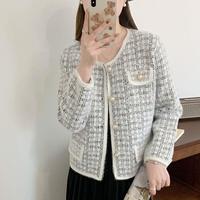 Nouveau Cardigan à carreaux à col rond tricoté pour femmes à la mode pour femmes automne-hiver manches longues manteau polaire pull chaud