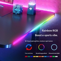 Bureau de jeu ergonomique en forme de L avec surface en fibre de carbone, éclairage intelligent électrique, hauteur réglable, RGB, porte-gobelet, support pour casque