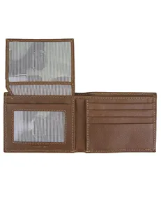 Custom Light And Portable Attached Flip Pocket Tan Men's Genuine Leather Wallet