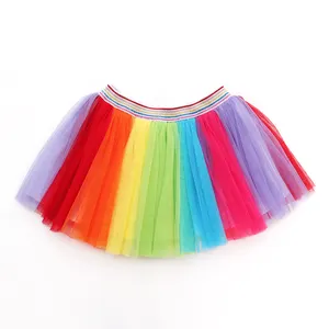 Gonna arcobaleno per bambini 1-10 anni Tutu da balletto in cotone 2024 gonne a pieghe per bambine Tutu multicolore gonna in Tulle