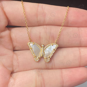 Gemnel-collar de plata de ley 925 de lujo, oro de 18k, mariposa, nácar, Ópalo, malaquita - Product Image 4