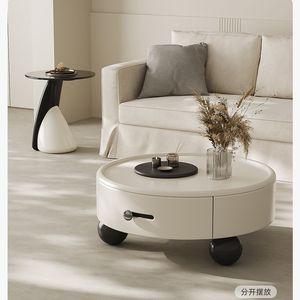 Cream Colored Solid Wood <b>Coffee</b> <b>Table</b> With Drawer For Living Room And <b>Small</b> Apartments Minimalist Design 2025 New Style - Product Image 2