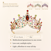 Coiffe de mariée multicolore en pierres précieuses, forme royale, ton or, bijou de cheveux léger pour mariage et cérémonie de concours