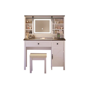 Modern Minimalist Dressing <b>Table</b> With Lighted <b>Mirror</b> White And Black Bedroom <b>Vanity</b> Integrated Storage Cabinet Ready To Use - Product Image 1