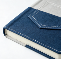 Carnet A5 à couverture rigide en tissu denim bicolore avec pochette avant, ligné, 100 feuilles, logo personnalisé pour le bureau, cadeau d'affaires