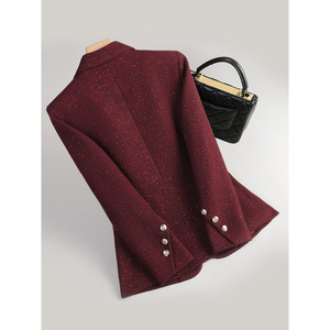 Women's <b>Wool</b> Blazer Reddish <b>Brown</b> Solid Color Long Sleeve Slim Fit Casual Workwear Coat - Product Image 4