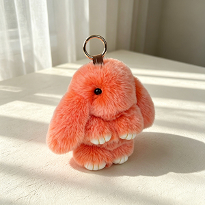 Cute White Plush Bunny <b>Keychain</b> Soft Furry Toy With Gold Trim Paws And Black Eyes For Decoration Or Gift - Product Image 6