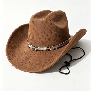 <span class=keywords><strong>Sombrero</strong></span> Vaquero de Ala Ancha con Estampado de Leopardo y Cinturón de Plumas para Fiesta y Festival de Música, Novedad 2026 - Product Image 5