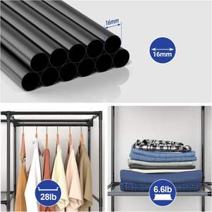 منظم محمول من القماش غير المنسوج مع قضيبين للتعليق، أبعاده 34.6 × 17.7 × 66.1 بوصة، رفوف تخزين رمادية معدنية لغرفة النوم وغرفة المعيشة - Product Image 3