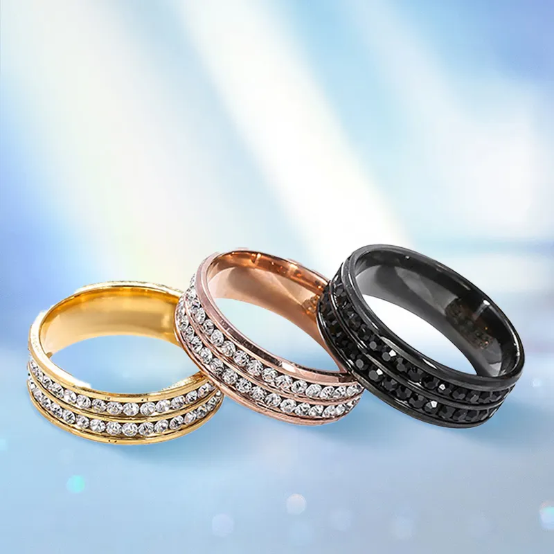 Customized Stainless Steel Couple Rings Double Row Diamond Couple Ring