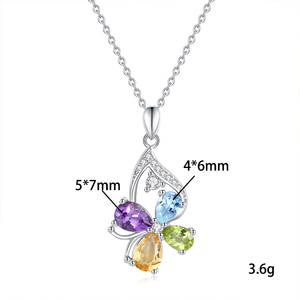Collier trèfle à quatre feuilles en pierre naturelle colorée, argent sterling 925, pavé de cristaux de pierres précieuses taillées en poire, bijoux pour femmes - Product Image 6