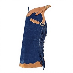 Western Full Length Chaps with Fringe High Waist Suede <b>Leather</b> Hand Embroidery <b>Leather</b> Trim for Unisex Horse Riding Wear - Product Image 1
