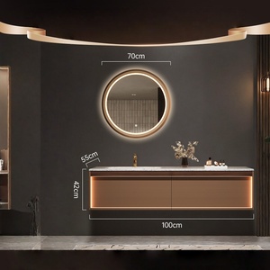 Customized Italian style light luxury style natural marble seamless ceramic basin intelligent <b>mirror</b> bathroom cabinet - Product Image 6