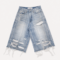 DiZNEW Short en jean déstructuré pour homme, style streetwear, extrêmement déchiré, à franges longues et ourlet brut, coupe ample