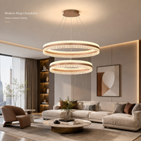 Moderner Ring-Kronleuchter mit Kristalldetails, Acryl, Dreifarbig, 201W, Roségold-Finish, LED, Höhenverstellbar, 2 Jahre Garantie, Leuchte