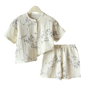 Abbigliamento da Casa per Bambini, Set a Maniche Corte in <span class=keywords><strong>Cotone</strong></span> Stampato a Doppio Strato per Ragazzi e Ragazze, <span class=keywords><strong>Pigiama</strong></span> Estivo Leggero per Neonati - Product Image 4