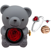 2025Mini boîte-cadeau d'ours en peluche Rose éternelle avec anneau mignon fleur préservée romantique pour elle pour les mariages mère de noël