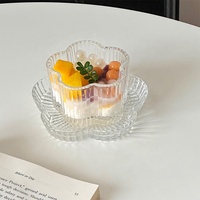 Ensemble de bols à dessert en verre côtelé en forme de petite fleur nordique, transparents et uniques, pour flocons d'avoine, yaourt et pouding