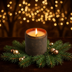 Bougie parfumée en cylindre avec pot en bois, aromathérapie de Noël, style bohème, décorations de Noël, branches de pin, parfum de cire de soja - Product Image 1
