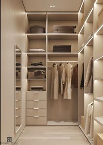 Armoire <span class=keywords><strong>de</strong></span> chambre à coucher intelligente et luxueuse sur mesure avec portes en verre et bande LED pour chambres modernes, avec étagères intégrées pour chaussures - Product Image 4