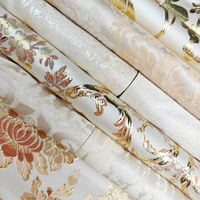 Tissu de luxe pour rideau occultant en satin de soie jacquard damassé à 2 couches avec bordure et motifs tissés à fleurs de Turquie