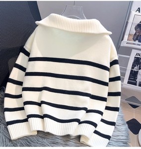 <span class=keywords><strong>Pull</strong></span> à col roulé à manches longues rayé à fermeture éclair pour femme, épaisseur standard, automne, nouveauté - Product Image 4