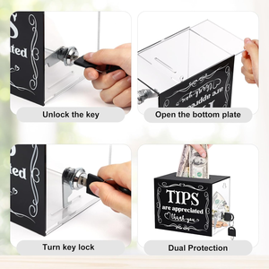 Acrylic Donation <strong>Tip</strong> <strong>Jar</strong> Lock Coin Storage Box Coin Collection Suggestion for Bartenders Bars Musicians Drivers-for Advertising