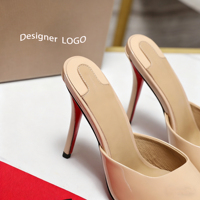 Mules à talons hauts en cuir véritable de luxe pour femme, à bout pointu, style sandales de créateur, pour l'extérieur, mode estivale
