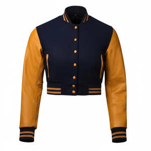 Chaqueta universitaria rellena de algodón a prueba de viento de alta calidad para hombres y mujeres con bordado de chenilla y mangas de cuero - Product Image 1