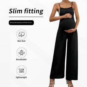 Salopette de Maternité Exclusive Personnalisable Noire à Jambes Larges, Taille Haute Élastique, Non Compressante, Tendance <span class=keywords><strong>Grossesse</strong></span> - Product Image 2