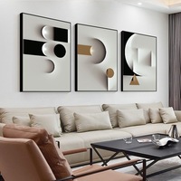 Vente en Gros Peinture sur Toile Abstraite Géométrique, Impression d'Art Mural Noir et Blanc, Affiche Tableau Nordique Moderne pour Décoration Murale de Salon
