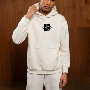Sweat à capuche pour homme blanc cassé, coupe décontractée, 100 % coton 380 g/m², anti-rétrécissement, avec impression personnalisée en relief, idéal pour l'entraînement - Product Image 4