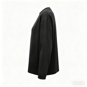 Camiseta de Manga Larga Oversize para Hombre, Negra, de Algodón Jersey, Cuello Redondo, Casual, Transpirable, Tejida, Diseño de Color Sólido - Product Image 3