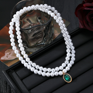 Collier ras du cou double couche fait main pour femme, avec perles et diamants ovales, style mode - Product Image 5